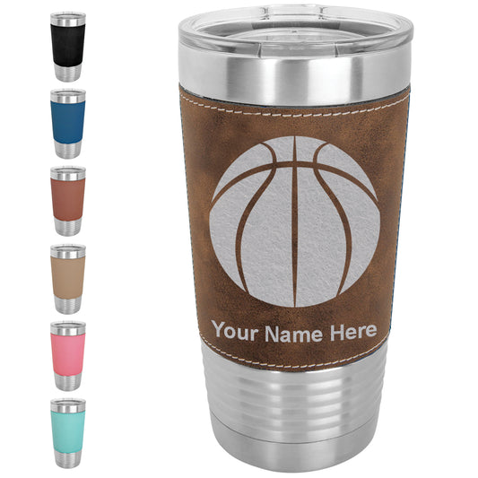 20oz Faux Leather Tumbler Mug, Basketball Ball, Personalized Engraving Included - LaserGram Custom Engraved Gifts