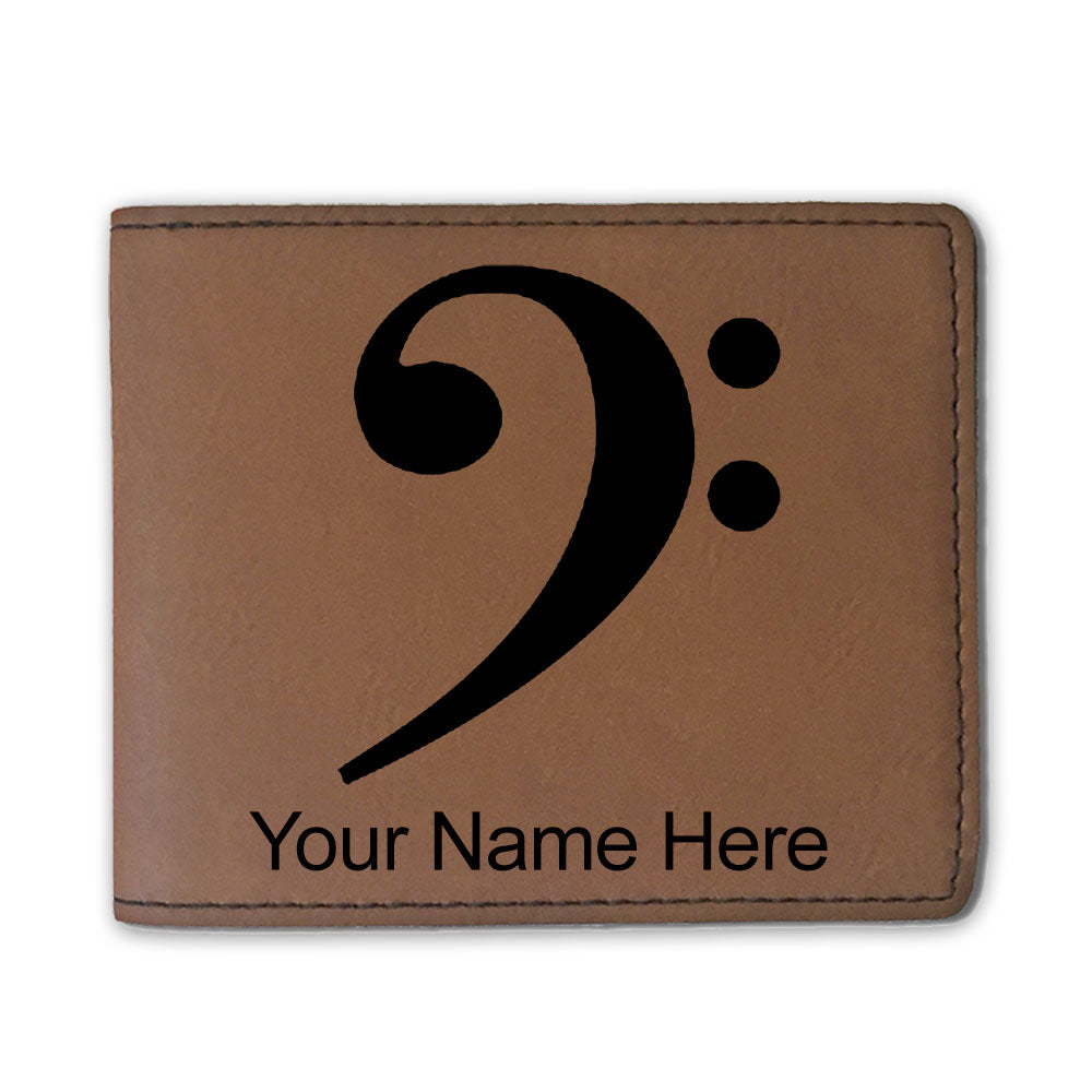 Faux Leather Bi-Fold Wallet, Bass Clef, Personalized Engraving Included