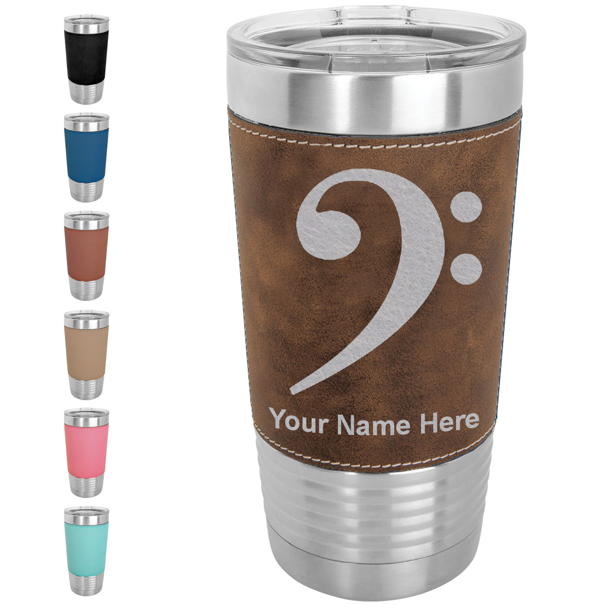 20oz Faux Leather Tumbler Mug, Bass Clef, Personalized Engraving Included - LaserGram Custom Engraved Gifts