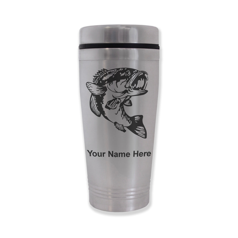 Commuter Travel Mug, Bass Fish, Personalized Engraving Included