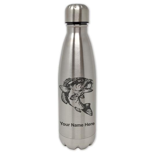 LaserGram Single Wall Water Bottle, Bass Fish, Personalized Engraving Included