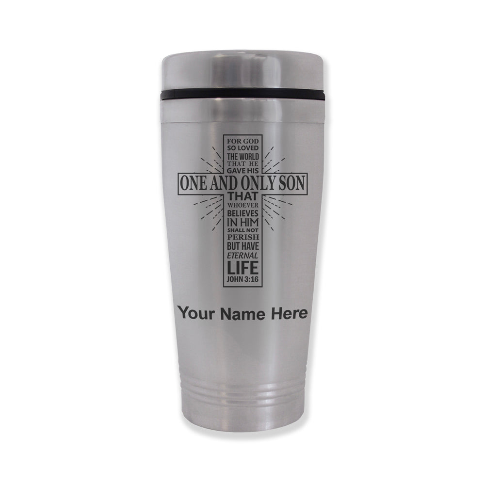 Commuter Travel Mug, Bible Verse John 3-16, Personalized Engraving Included