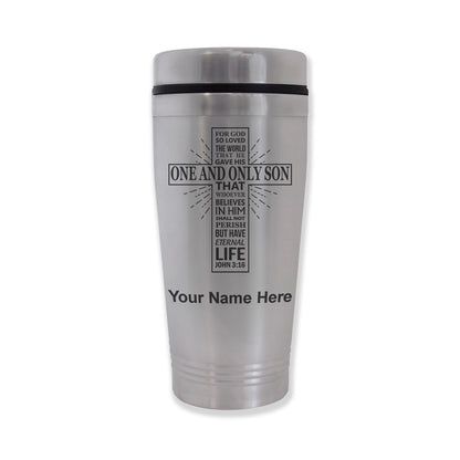 Commuter Travel Mug, Bible Verse John 3-16, Personalized Engraving Included