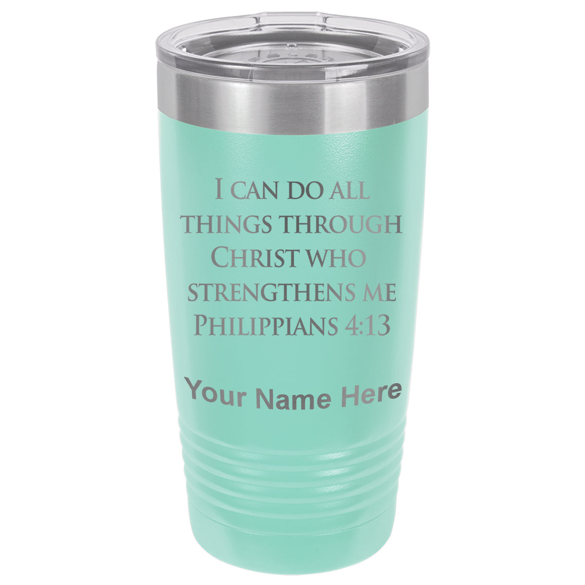 20oz Vacuum Insulated Tumbler Mug, Bible Verse Philippians 4-13, Personalized Engraving Included