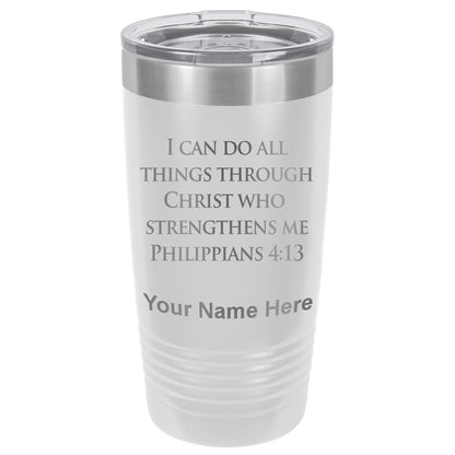 20oz Vacuum Insulated Tumbler Mug, Bible Verse Philippians 4-13, Personalized Engraving Included