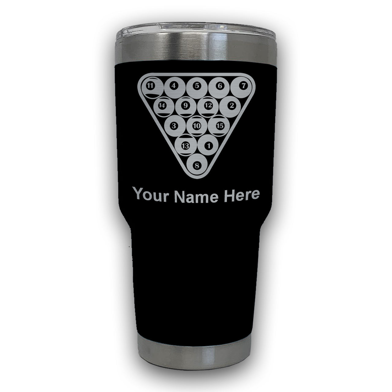 LaserGram 30oz Tumbler Mug, Billiard Balls, Personalized Engraving Included