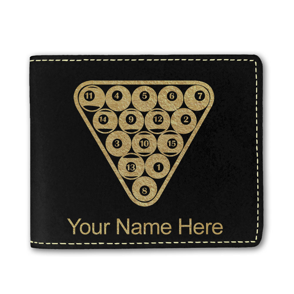 Faux Leather Bi-Fold Wallet, Billiard Balls, Personalized Engraving Included