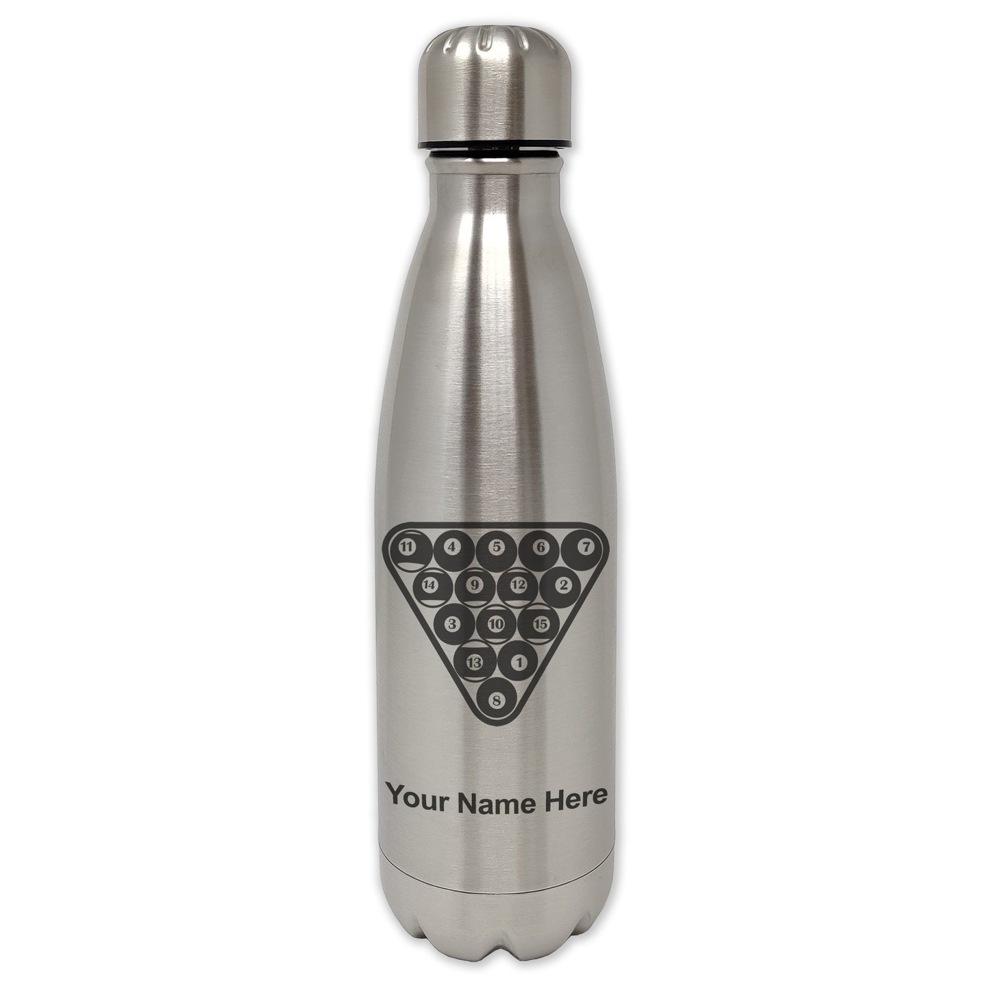 LaserGram Single Wall Water Bottle, Billiard Balls, Personalized Engraving Included