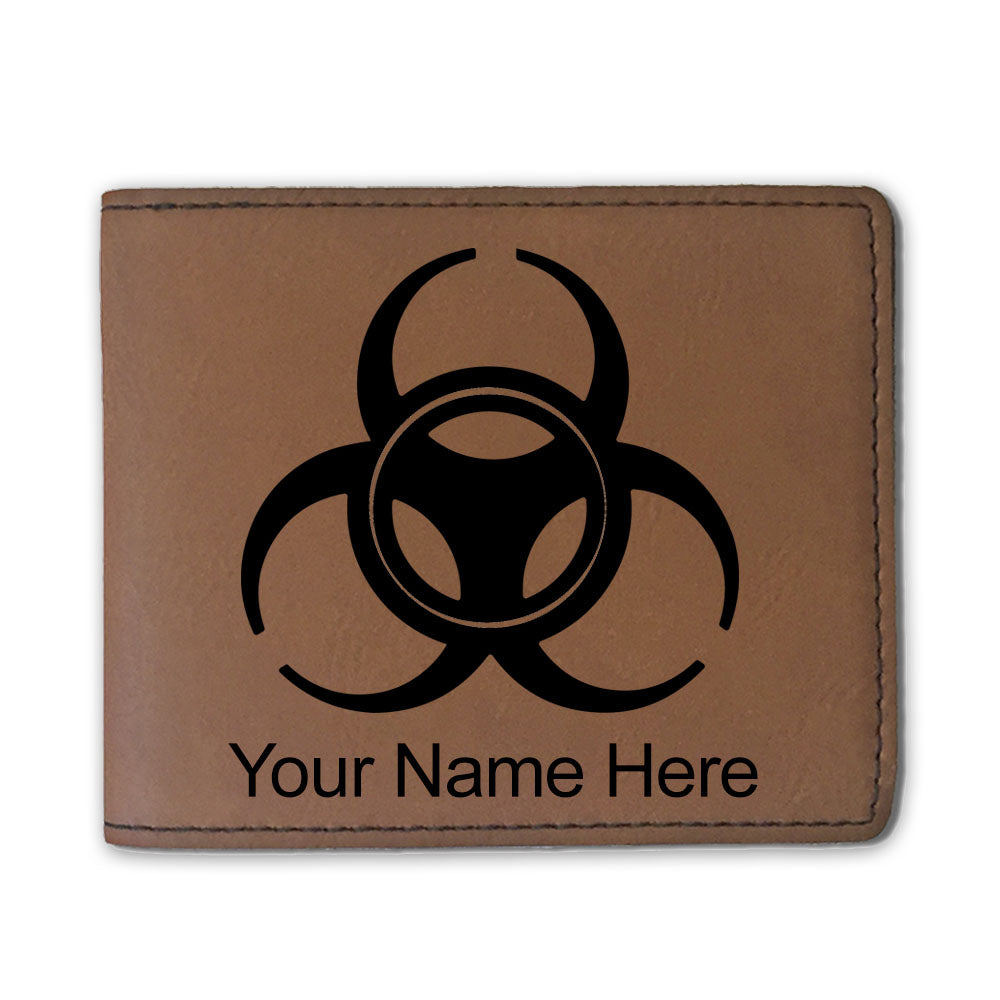 Faux Leather Bi-Fold Wallet, Biohazard Symbol, Personalized Engraving Included