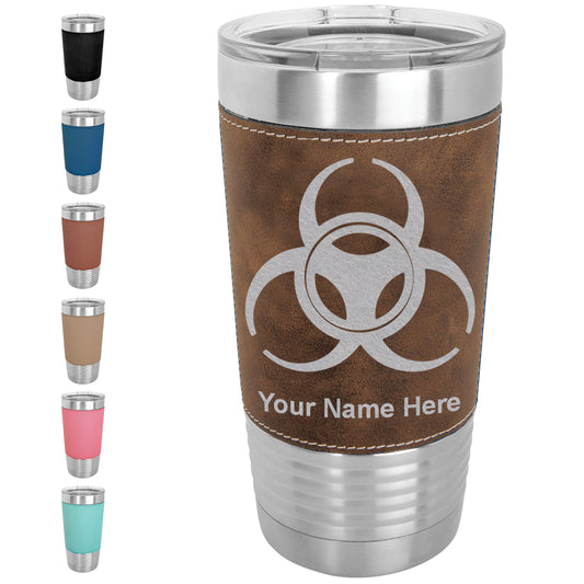 20oz Faux Leather Tumbler Mug, Biohazard Symbol, Personalized Engraving Included - LaserGram Custom Engraved Gifts