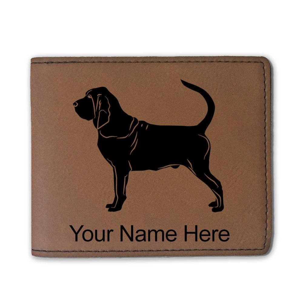Faux Leather Bi-Fold Wallet, Bloodhound Dog, Personalized Engraving Included