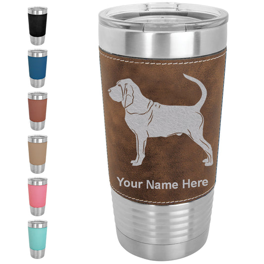 20oz Faux Leather Tumbler Mug, Bloodhound Dog, Personalized Engraving Included - LaserGram Custom Engraved Gifts