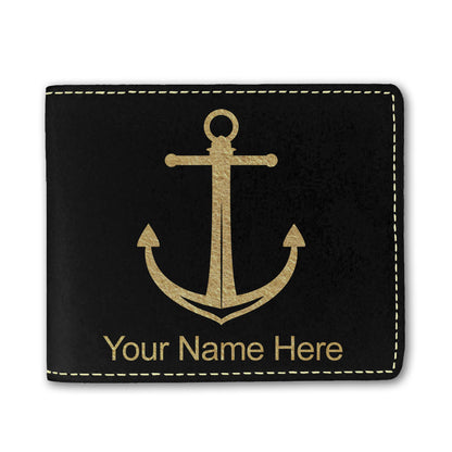 Faux Leather Bi-Fold Wallet, Boat Anchor, Personalized Engraving Included