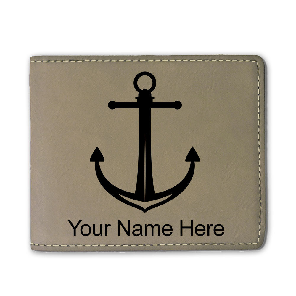 Faux Leather Bi-Fold Wallet, Boat Anchor, Personalized Engraving Included