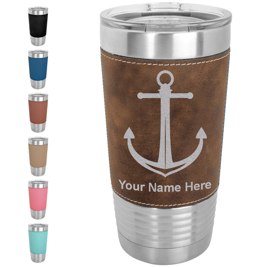 20oz Faux Leather Tumbler Mug, Boat Anchor, Personalized Engraving Included - LaserGram Custom Engraved Gifts