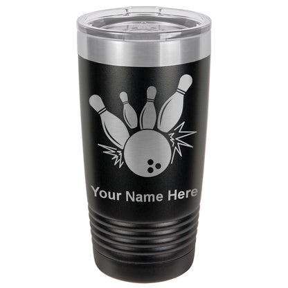 20oz Vacuum Insulated Tumbler Mug, Bowling Ball and Pins, Personalized Engraving Included