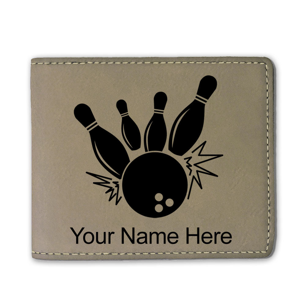 Faux Leather Bi-Fold Wallet, Bowling Ball and Pins, Personalized Engraving Included