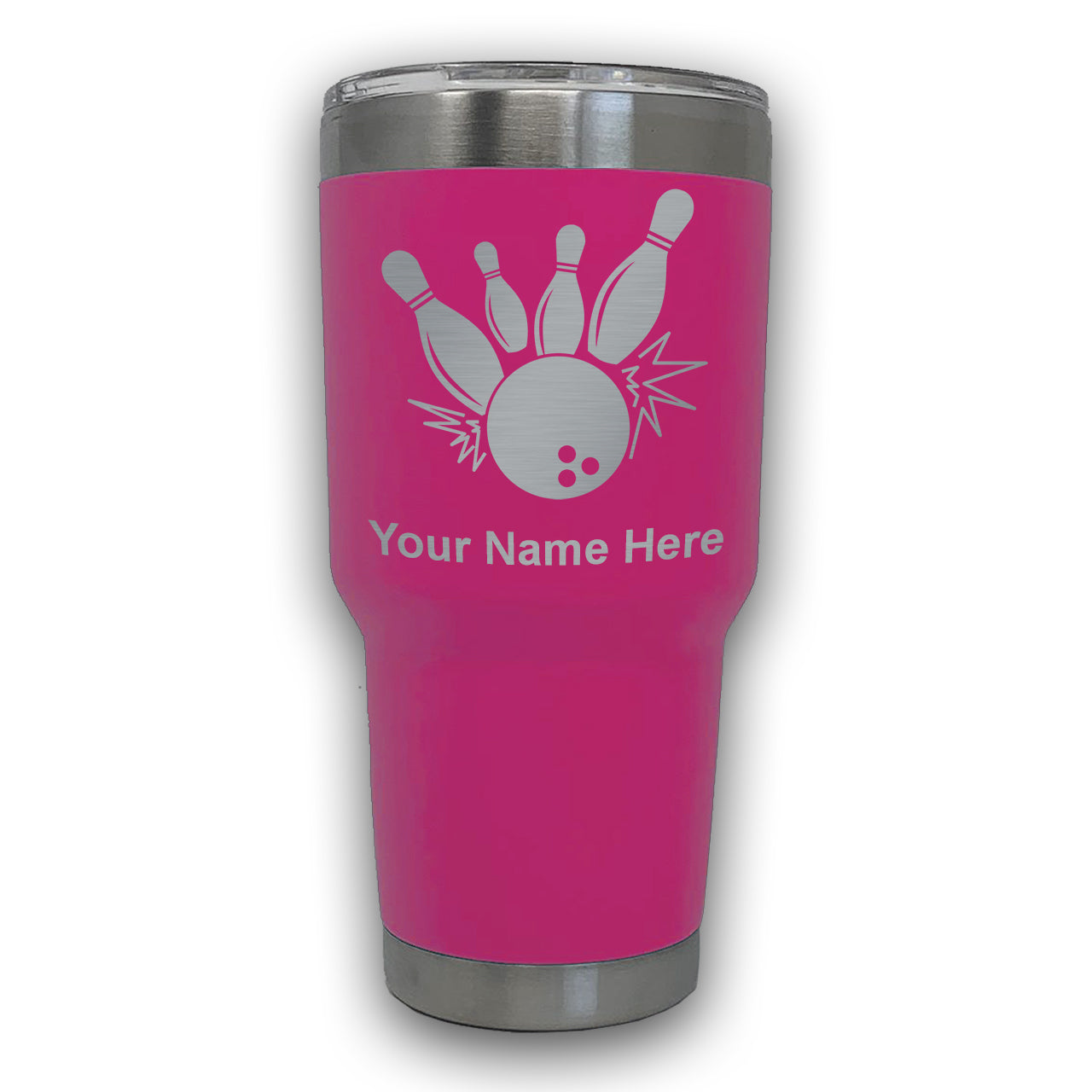 LaserGram 30oz Tumbler Mug, Bowling Ball and Pins, Personalized Engraving Included