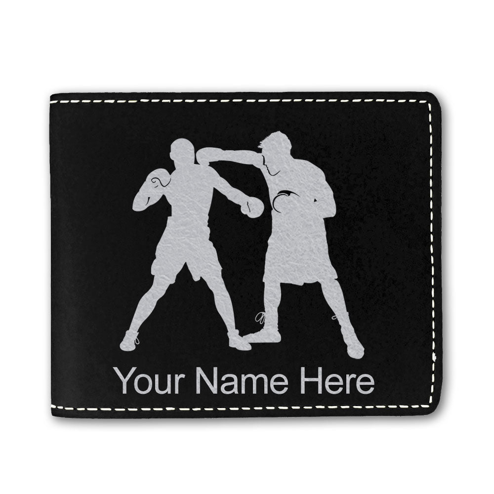 Faux Leather Bi-Fold Wallet, Boxers Boxing, Personalized Engraving Included