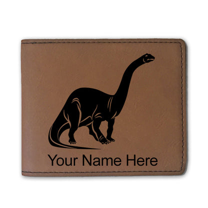 Faux Leather Bi-Fold Wallet, Brontosaurus Dinosaur, Personalized Engraving Included