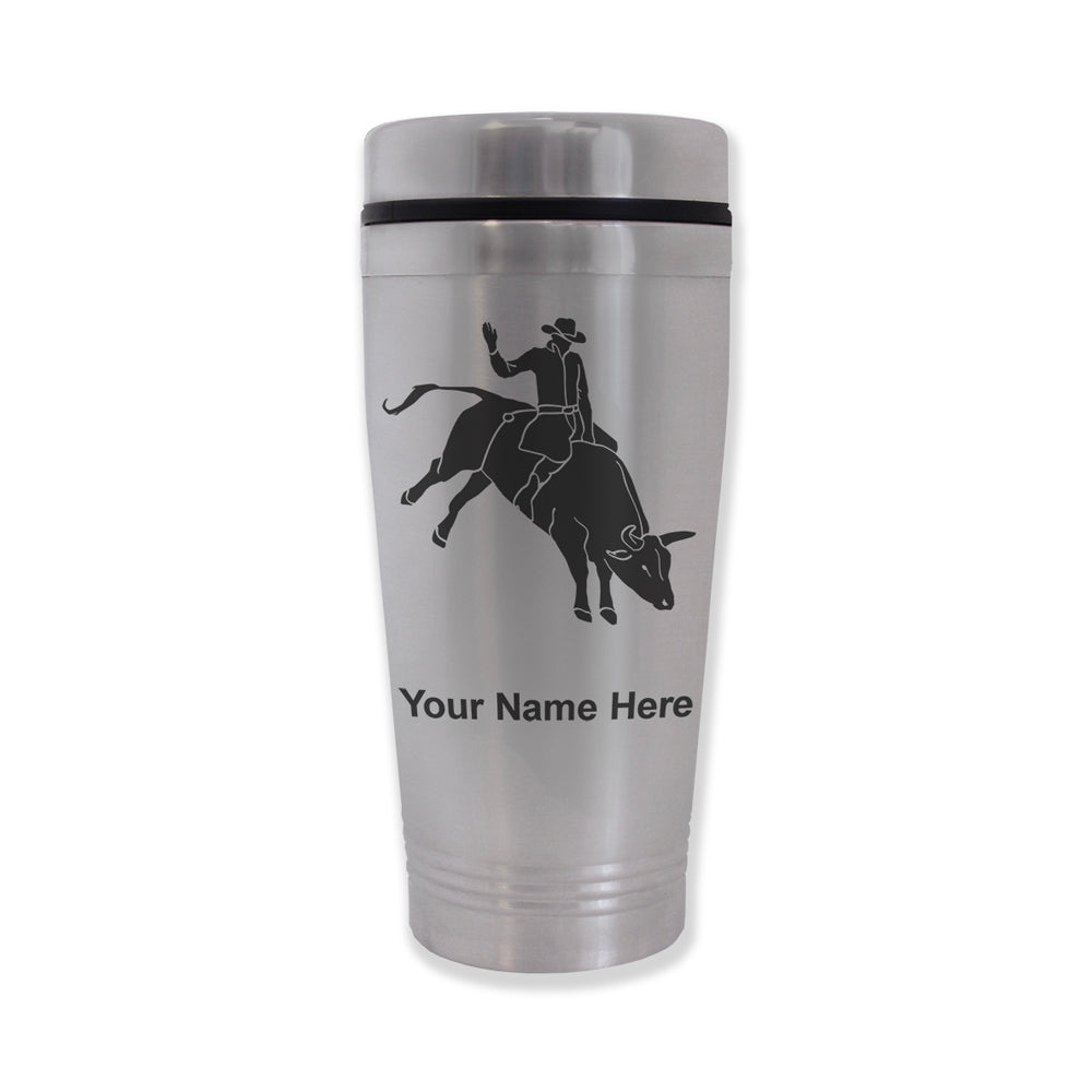 Commuter Travel Mug, Bull Rider Cowboy, Personalized Engraving Included