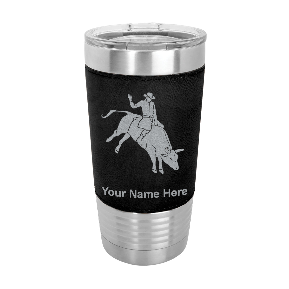20oz Faux Leather Tumbler Mug, Bull Rider Cowboy, Personalized Engraving Included - LaserGram Custom Engraved Gifts