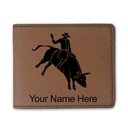 Faux Leather Bi-Fold Wallet, Bull Rider Cowboy, Personalized Engraving Included