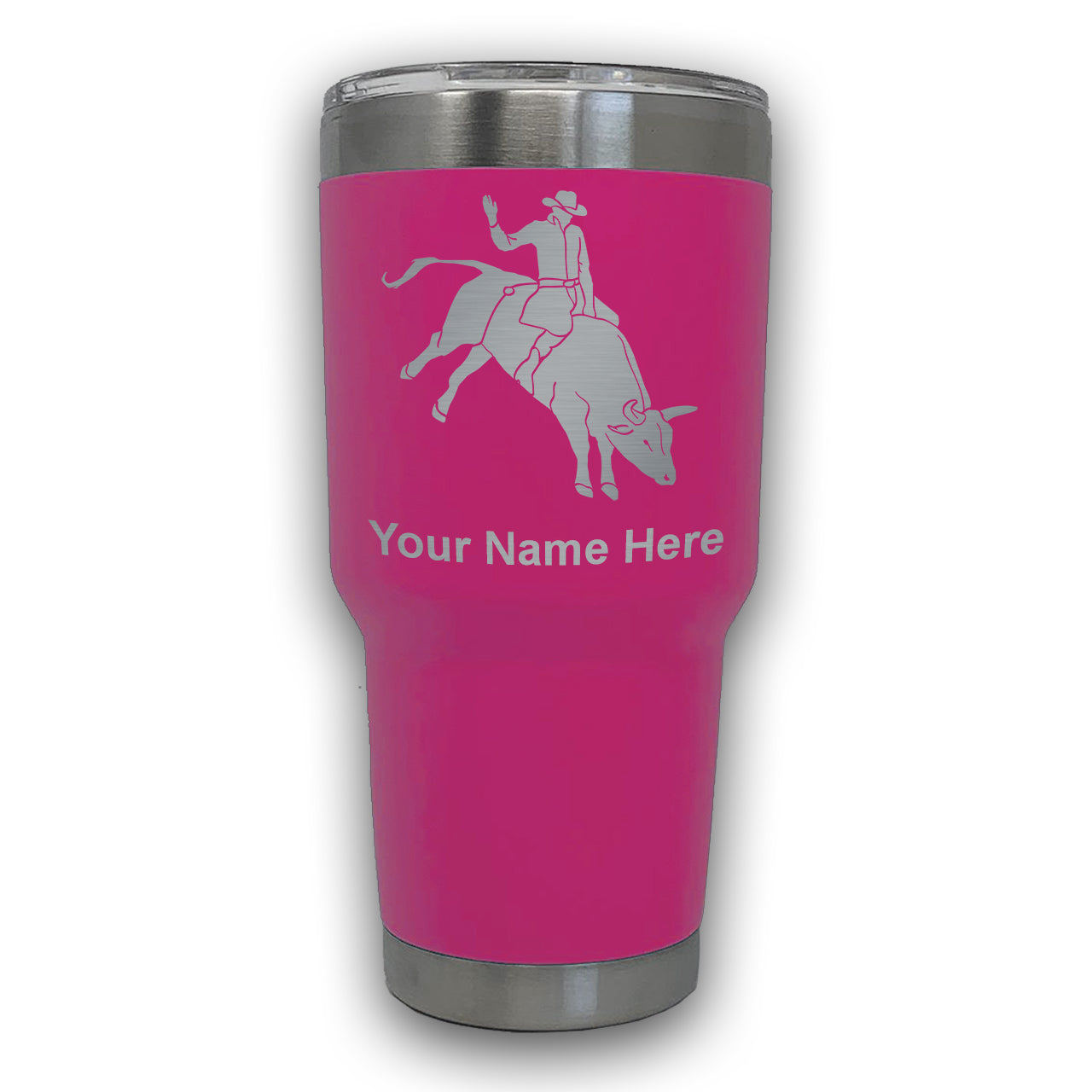 LaserGram 30oz Tumbler Mug, Bull Rider Cowboy, Personalized Engraving Included