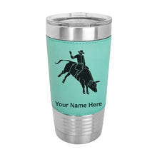 Load image into Gallery viewer, 20oz Faux Leather Tumbler Mug, Bull Rider Cowboy, Personalized Engraving Included - LaserGram Custom Engraved Gifts
