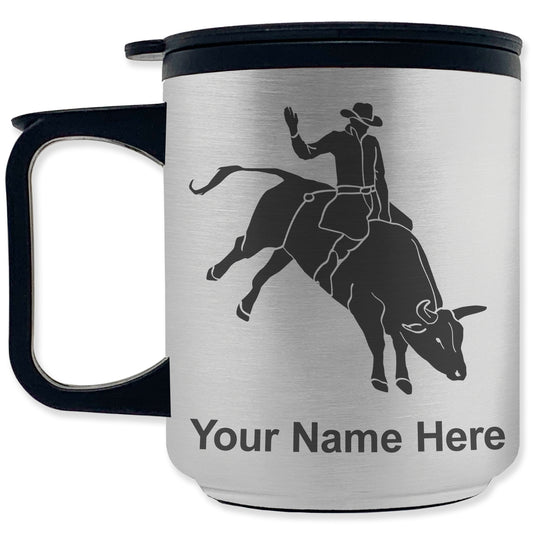 Coffee Travel Mug, Bull Rider Cowboy, Personalized Engraving Included