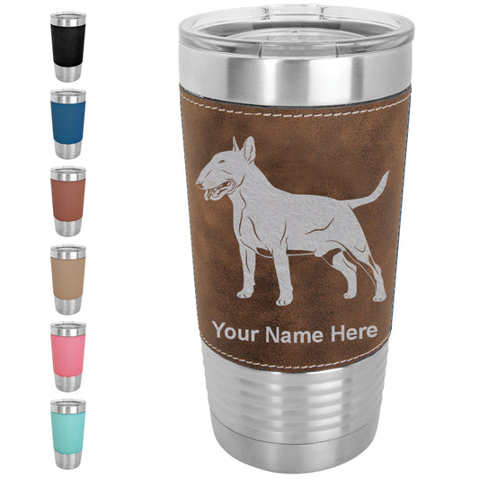 20oz Faux Leather Tumbler Mug, Bull Terrier Dog, Personalized Engraving Included - LaserGram Custom Engraved Gifts