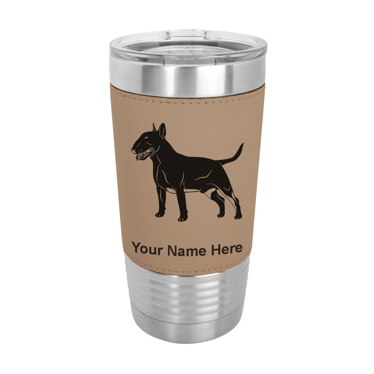 20oz Faux Leather Tumbler Mug, Bull Terrier Dog, Personalized Engraving Included - LaserGram Custom Engraved Gifts