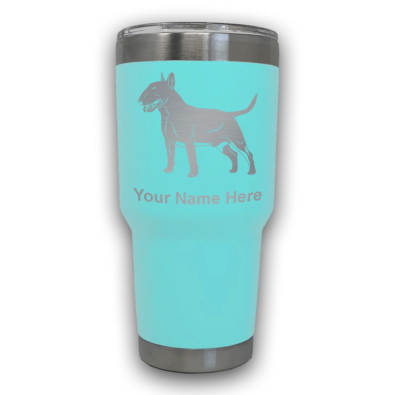 LaserGram 30oz Tumbler Mug, Bull Terrier Dog, Personalized Engraving Included