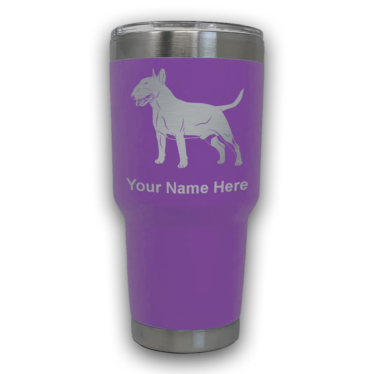 LaserGram 30oz Tumbler Mug, Bull Terrier Dog, Personalized Engraving Included