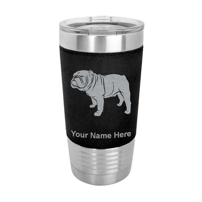 20oz Faux Leather Tumbler Mug, Bulldog Dog, Personalized Engraving Included - LaserGram Custom Engraved Gifts