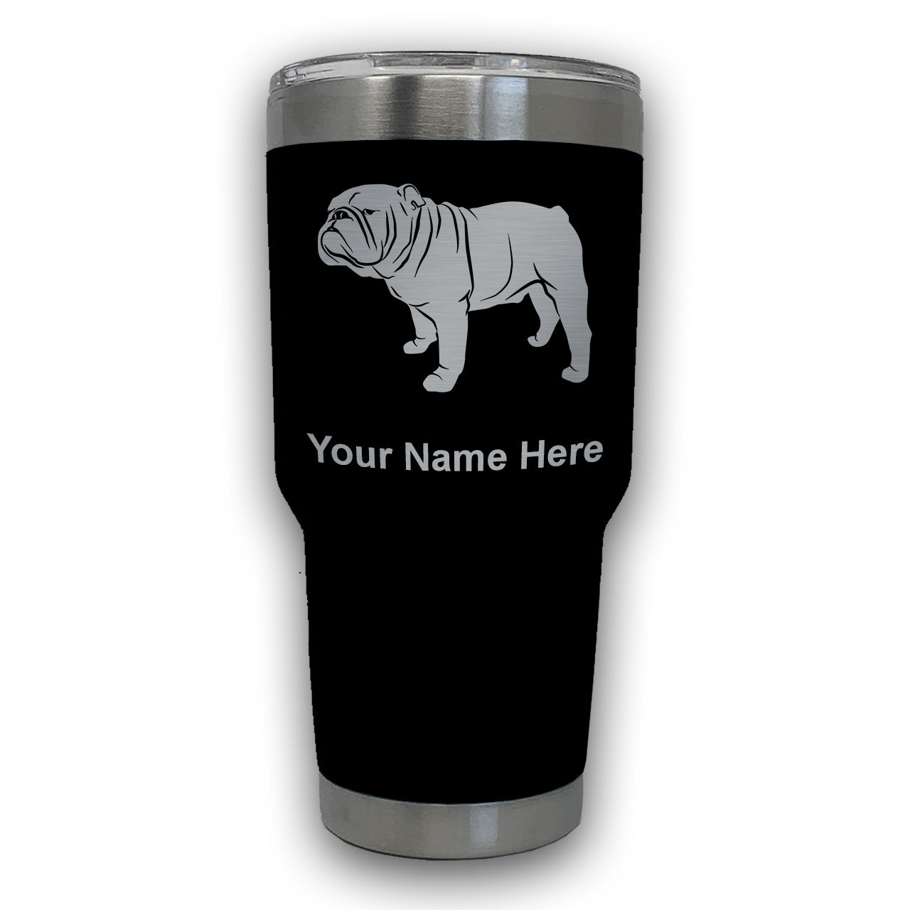 LaserGram 30oz Tumbler Mug, Bulldog Dog, Personalized Engraving Included