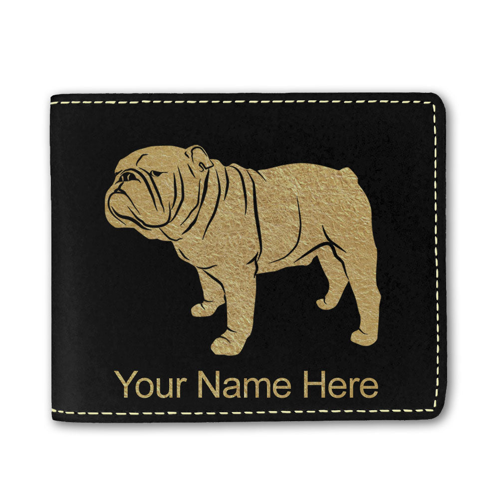 Faux Leather Bi-Fold Wallet, Bulldog Dog, Personalized Engraving Included