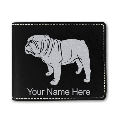 Faux Leather Bi-Fold Wallet, Bulldog Dog, Personalized Engraving Included