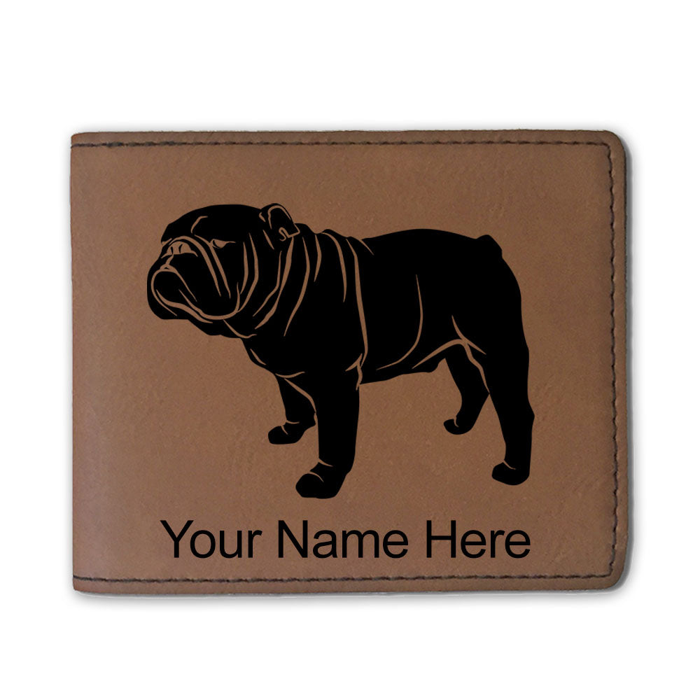 Faux Leather Bi-Fold Wallet, Bulldog Dog, Personalized Engraving Included