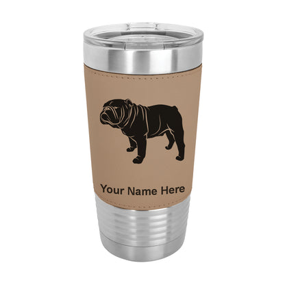 20oz Faux Leather Tumbler Mug, Bulldog Dog, Personalized Engraving Included - LaserGram Custom Engraved Gifts