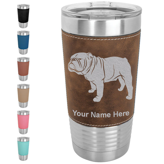 20oz Faux Leather Tumbler Mug, Bulldog Dog, Personalized Engraving Included - LaserGram Custom Engraved Gifts