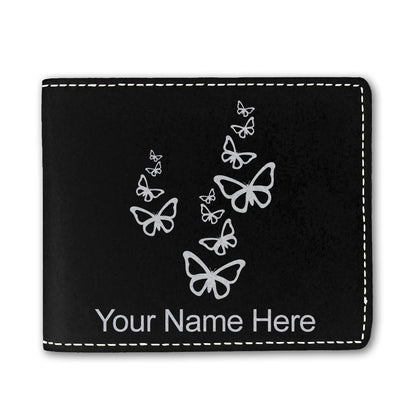 Faux Leather Bi-Fold Wallet, Butterflies, Personalized Engraving Included