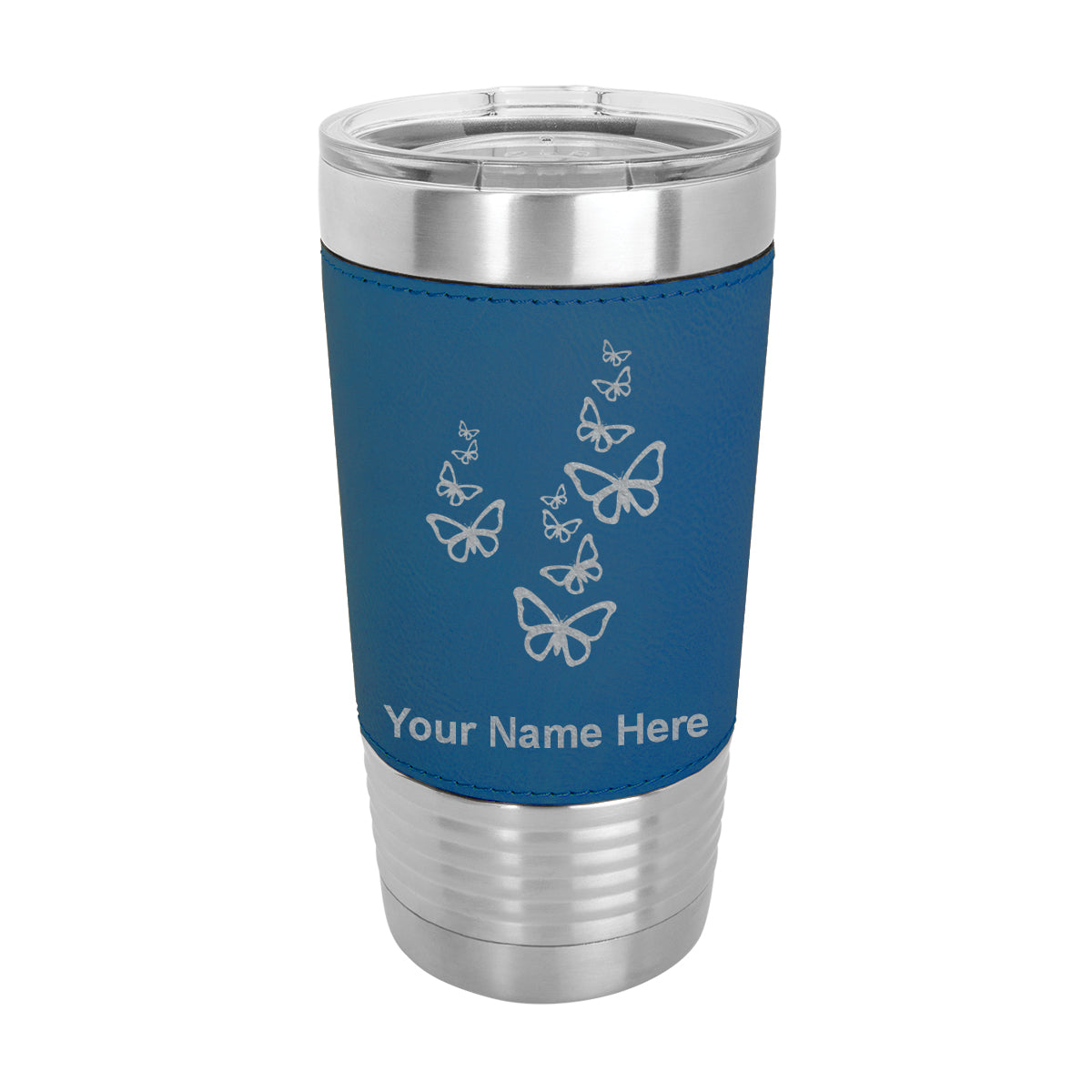 20oz Faux Leather Tumbler Mug, Butterflies, Personalized Engraving Included - LaserGram Custom Engraved Gifts