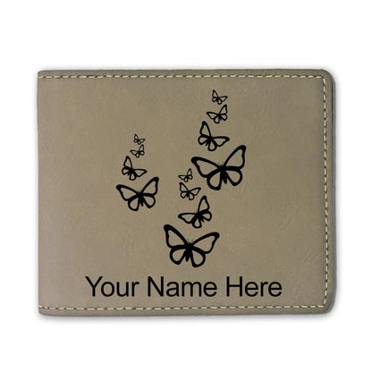 Faux Leather Bi-Fold Wallet, Butterflies, Personalized Engraving Included