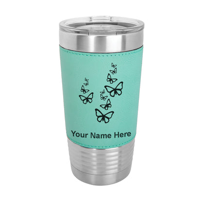 20oz Faux Leather Tumbler Mug, Butterflies, Personalized Engraving Included - LaserGram Custom Engraved Gifts