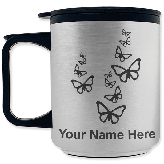 Coffee Travel Mug, Butterflies, Personalized Engraving Included