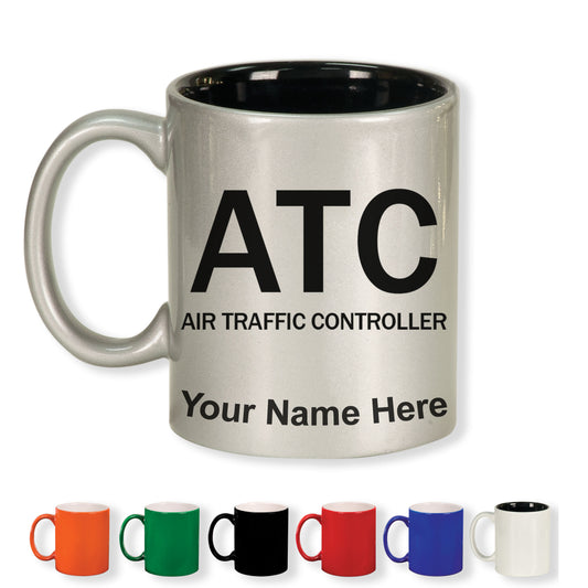11oz Round Ceramic Coffee Mug, ATC Air Traffic Controller, Personalized Engraving Included