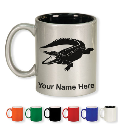 11oz Round Ceramic Coffee Mug, Alligator, Personalized Engraving Included