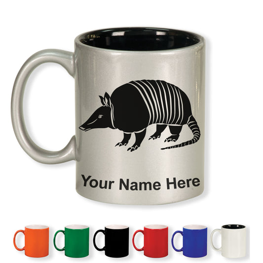 11oz Round Ceramic Coffee Mug, Armadillo, Personalized Engraving Included