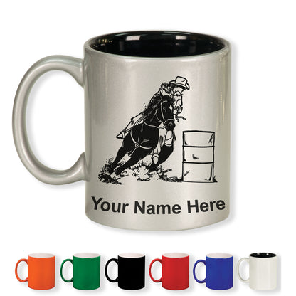 11oz Round Ceramic Coffee Mug, Barrel Racer, Personalized Engraving Included